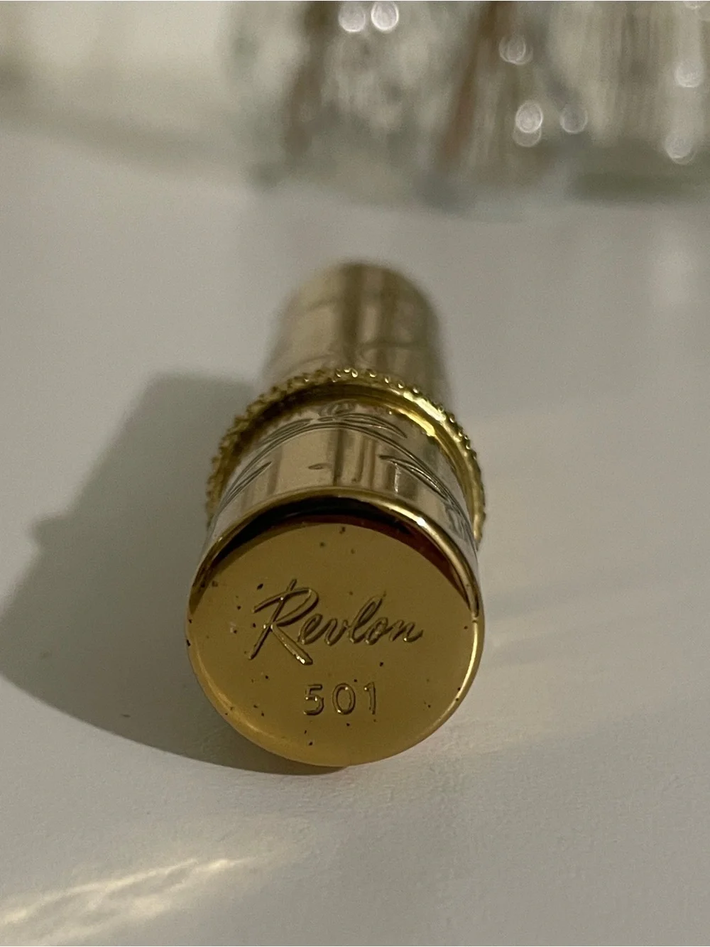 Vintage Revlon 501 Gold Floral Engraved Lipstick Tube - EMPTY